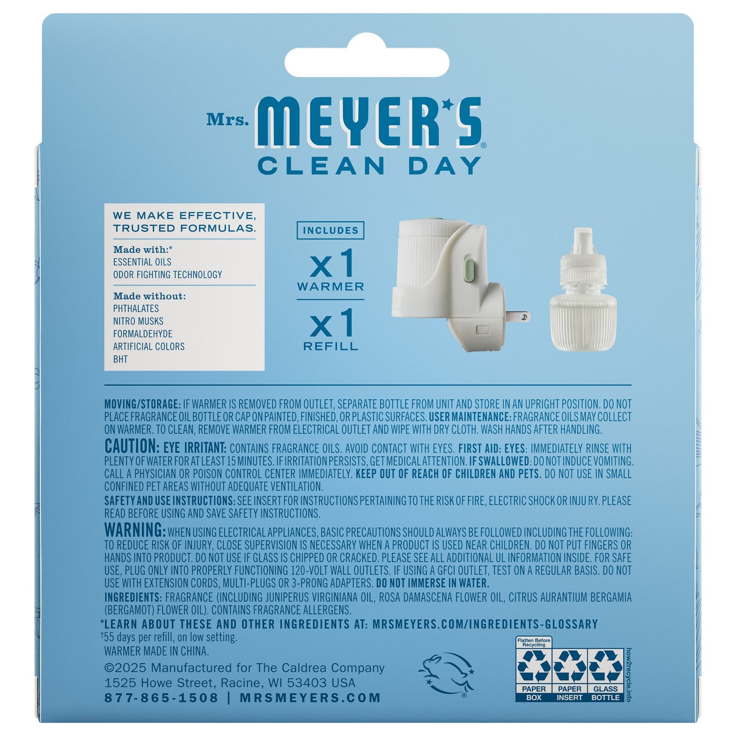Mrs. Meyer's Clean Day Rain Water Plug-In Warmer and Scented Oil Refill