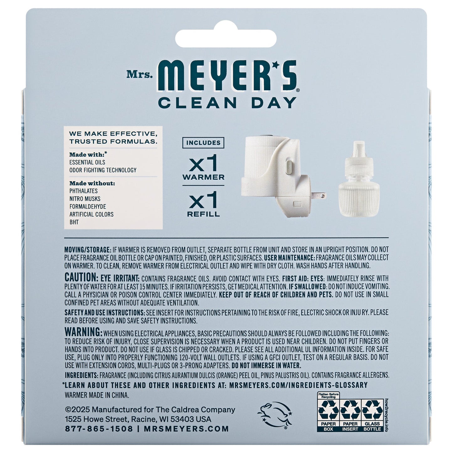 Mrs. Meyer's Clean Day Snowdrop Plug-In Warmer and Scented Oil Refill