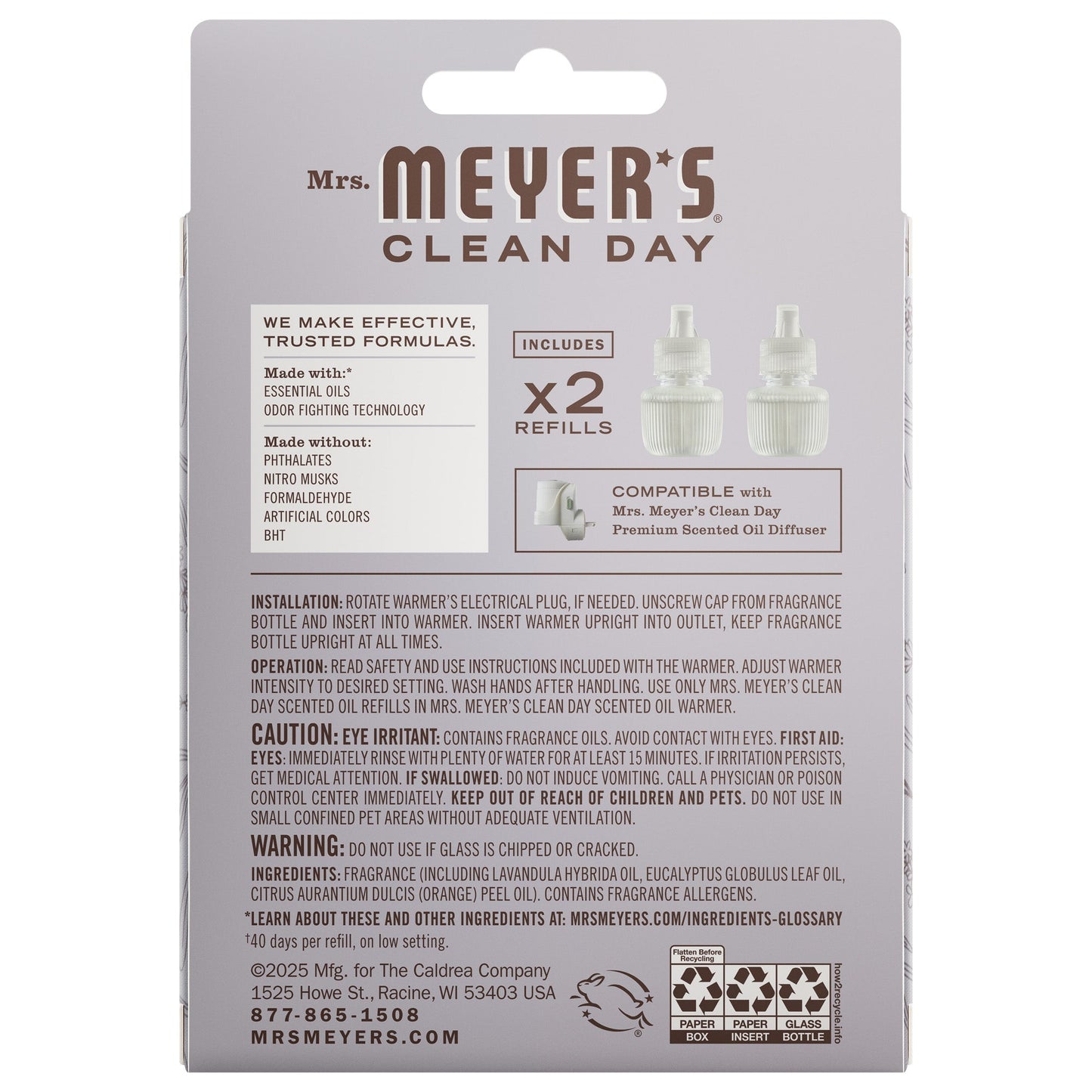 Mrs. Meyer's Clean Day Lavender Plug-In Scented Oil Refill 2-Pack Home Essential