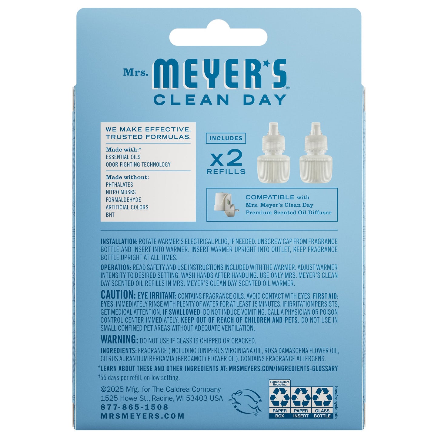 Mrs. Meyer's Clean Day Rain Water Plug-In Scented Oil Refill 2-Pack Home Essential