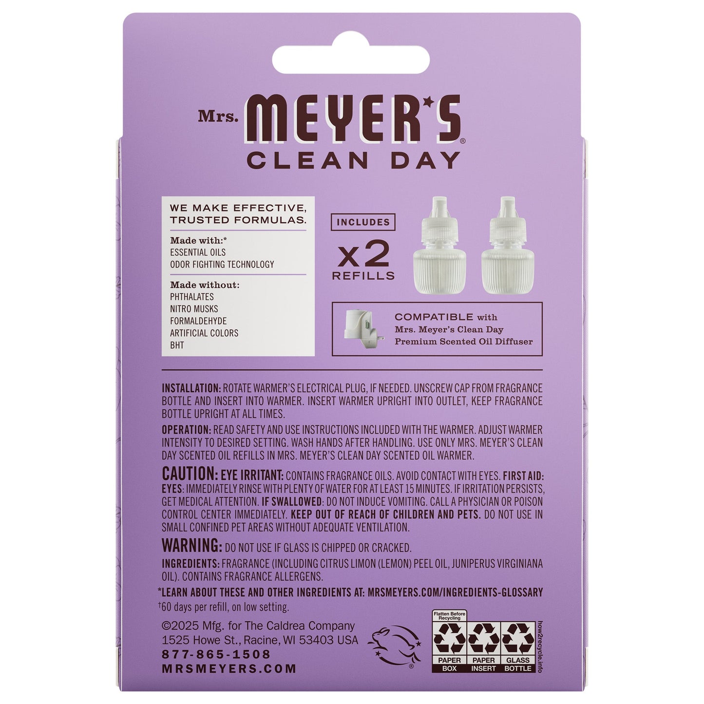 Mrs. Meyer's Clean Day Compassion Flower Plug-In Scented Oil Refill 2-Pack Home Essential