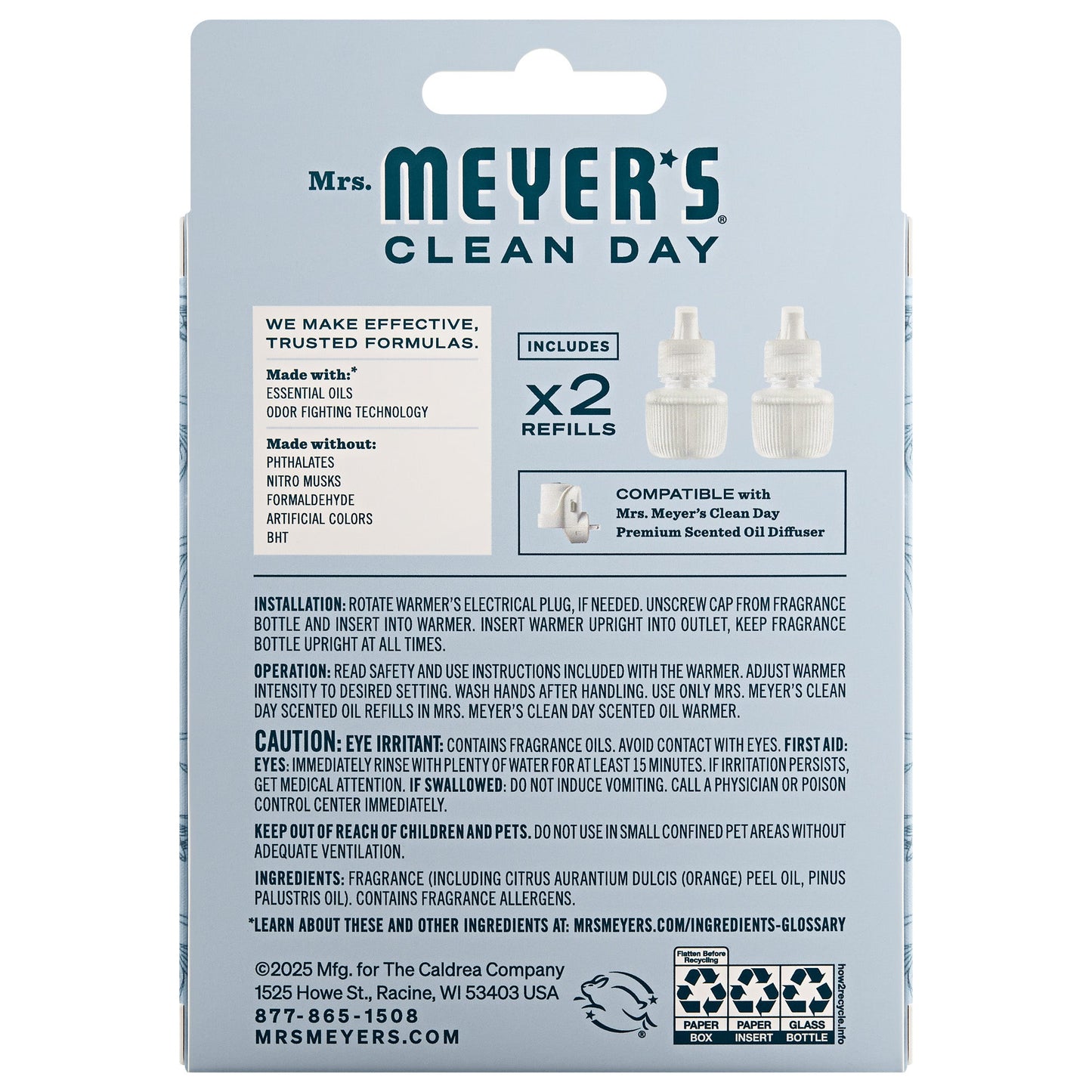 Mrs. Meyer's Clean Day Snowdrop Plug-In Scented Oil Refill 2-Pack Home Essential