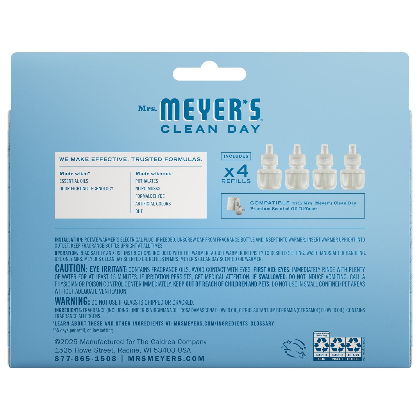 Mrs. Meyer's Clean Day Rain Water Plug-In Scented Oil Refill 4-Pack Home Essential