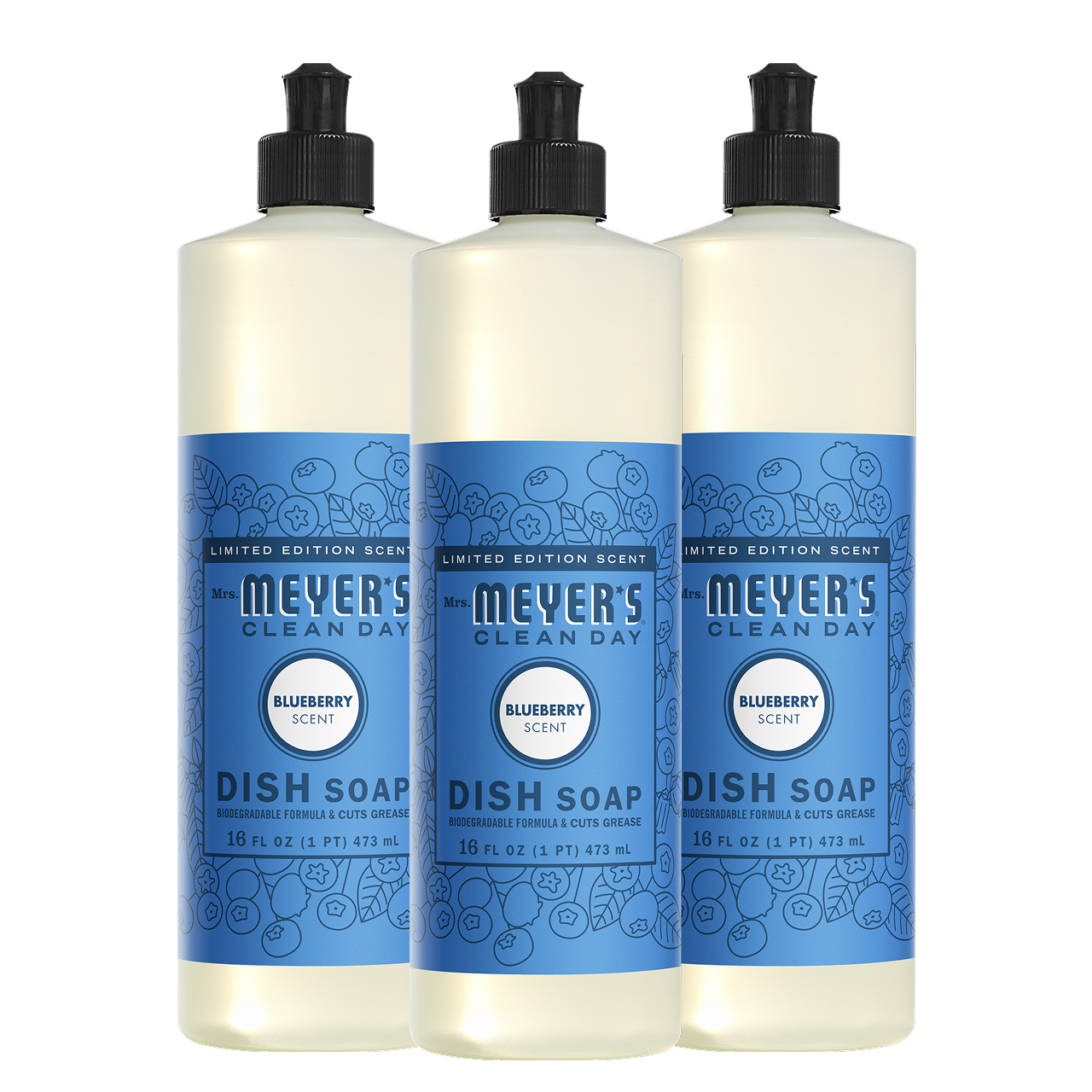 Mrs. Meyer's Clean Day Blueberry Dish Soap Bundle, 3-Count