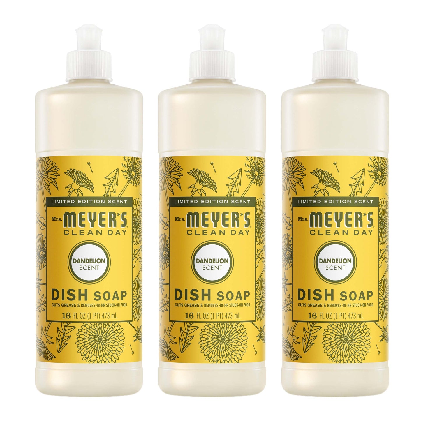 Mrs. Meyer's Clean Day Dandelion Dish Soap Bundle, 3-Count
