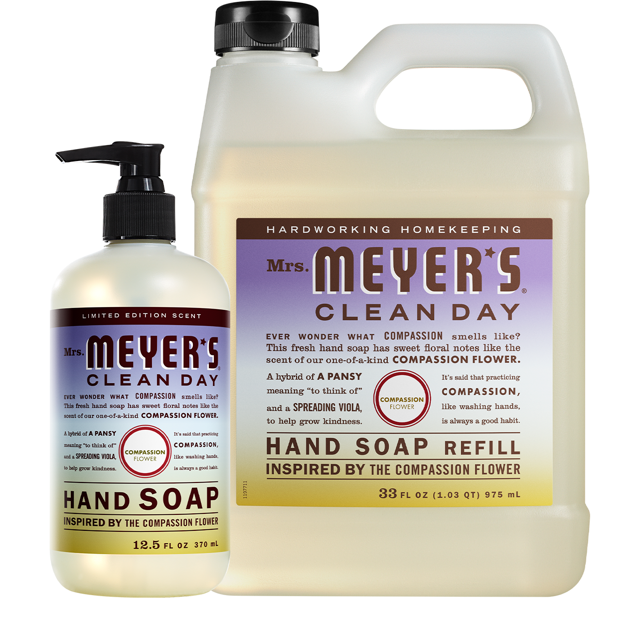 Mrs. Meyer's Clean Day Compassion Flower Liquid Hand Soap & Refill Set Gift-Ready