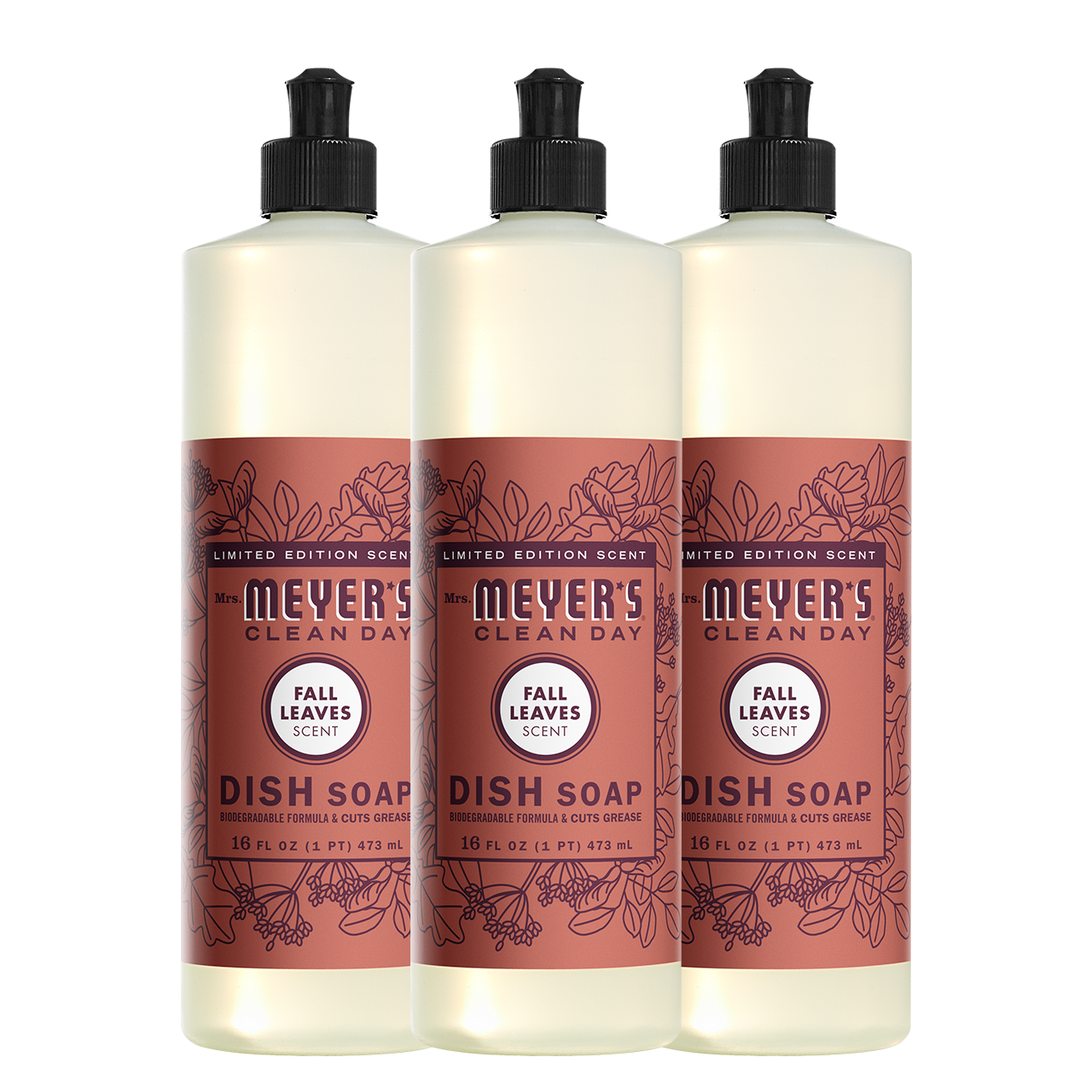 Mrs. Meyer's Clean Day Fall Leaves Dish Soap Bundle, 3-Count