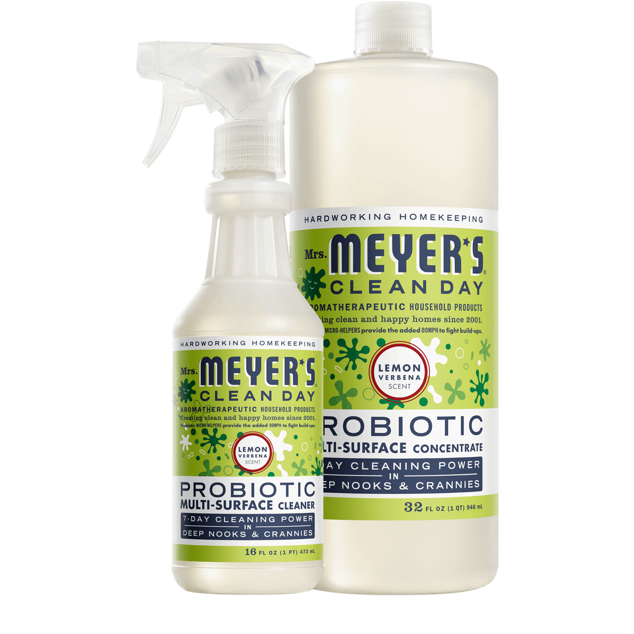 Mrs. Meyer's Clean Day Lemon Verbena Probiotic Multi-Surface Cleaner & Concentrate Set Gift-Ready