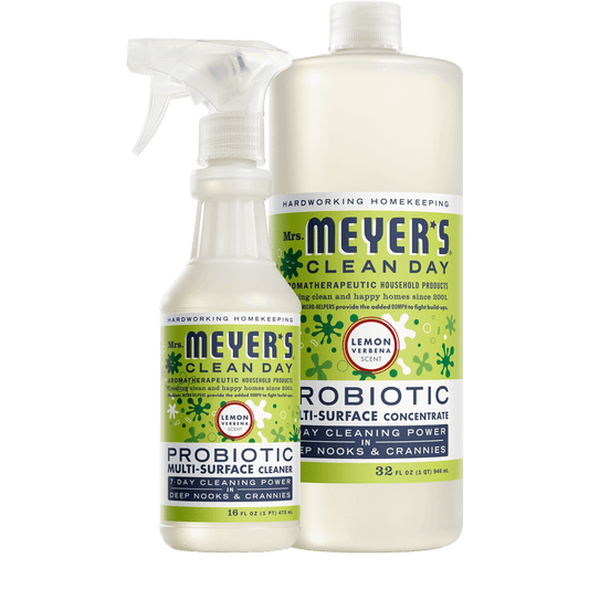 Mrs. Meyer's Clean Day Lemon Verbena Probiotic Multi-Surface Cleaner & Concentrate Set Gift-Ready
