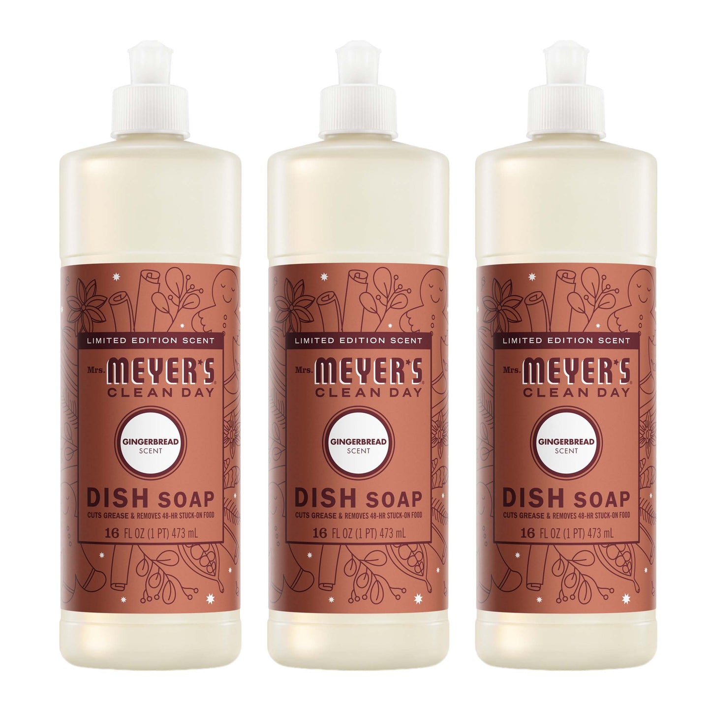 Mrs. Meyer's Clean Day Gingerbread Dish Soap Bundle, 3-Count