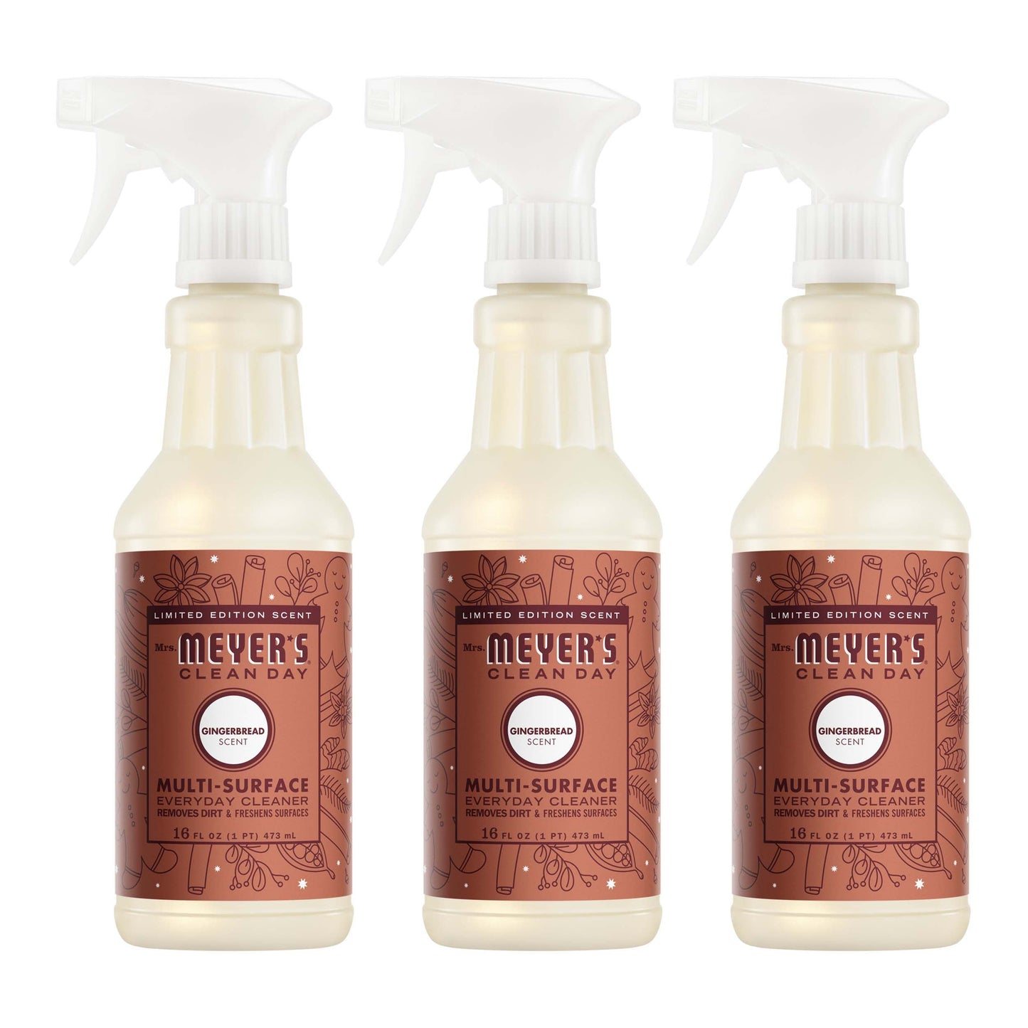 Mrs. Meyer's Clean Day Gingerbread Multi-Surface Cleaner Bundle, 3-Count