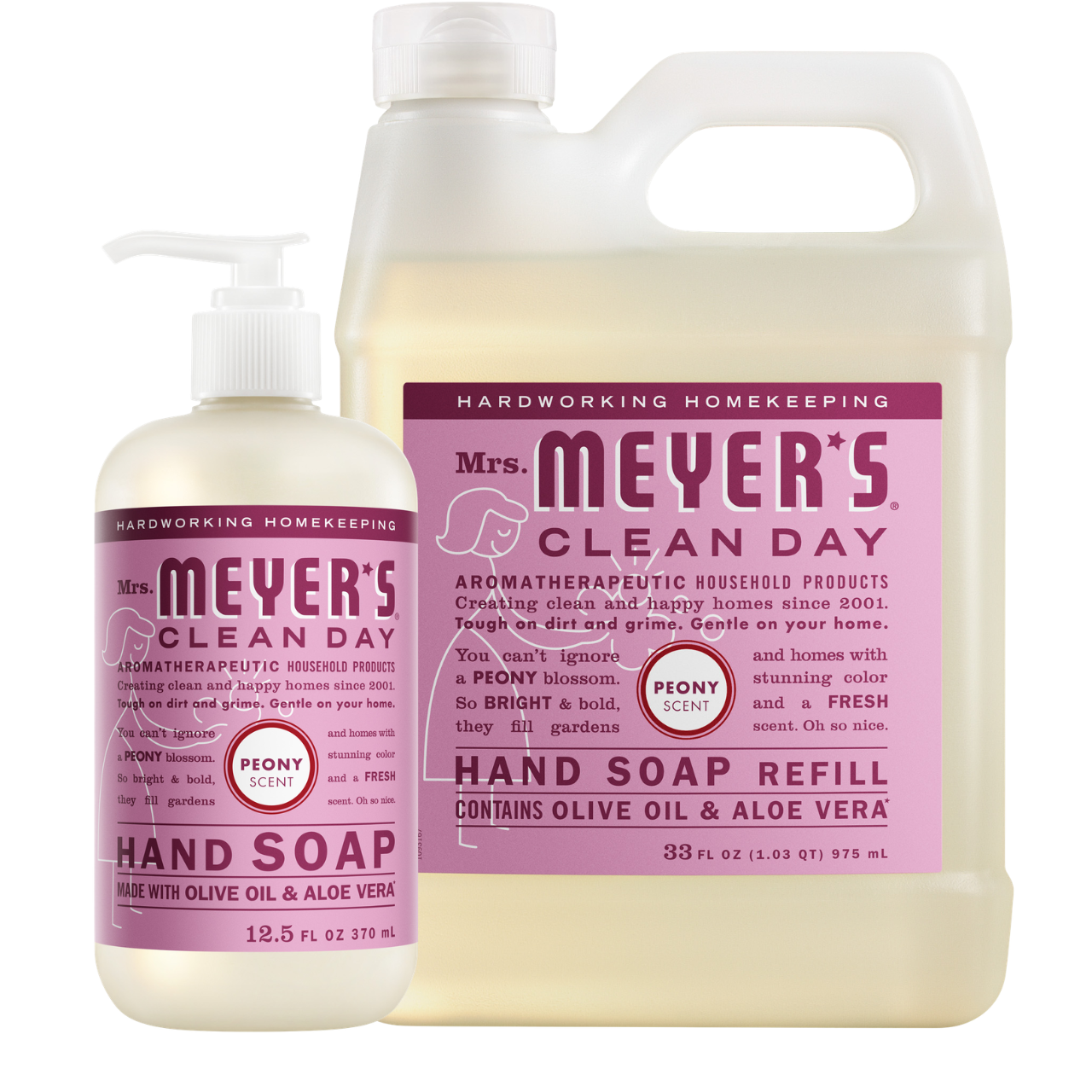 Mrs. Meyer's Clean Day Peony Liquid Hand Soap & Refill Set Gift-Ready
