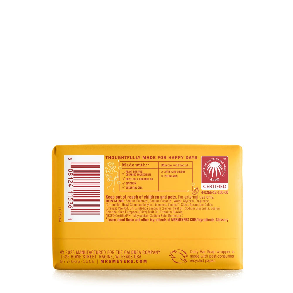 Mrs. Meyer's Clean Day Clementine Daily Bar Soap Home Essential