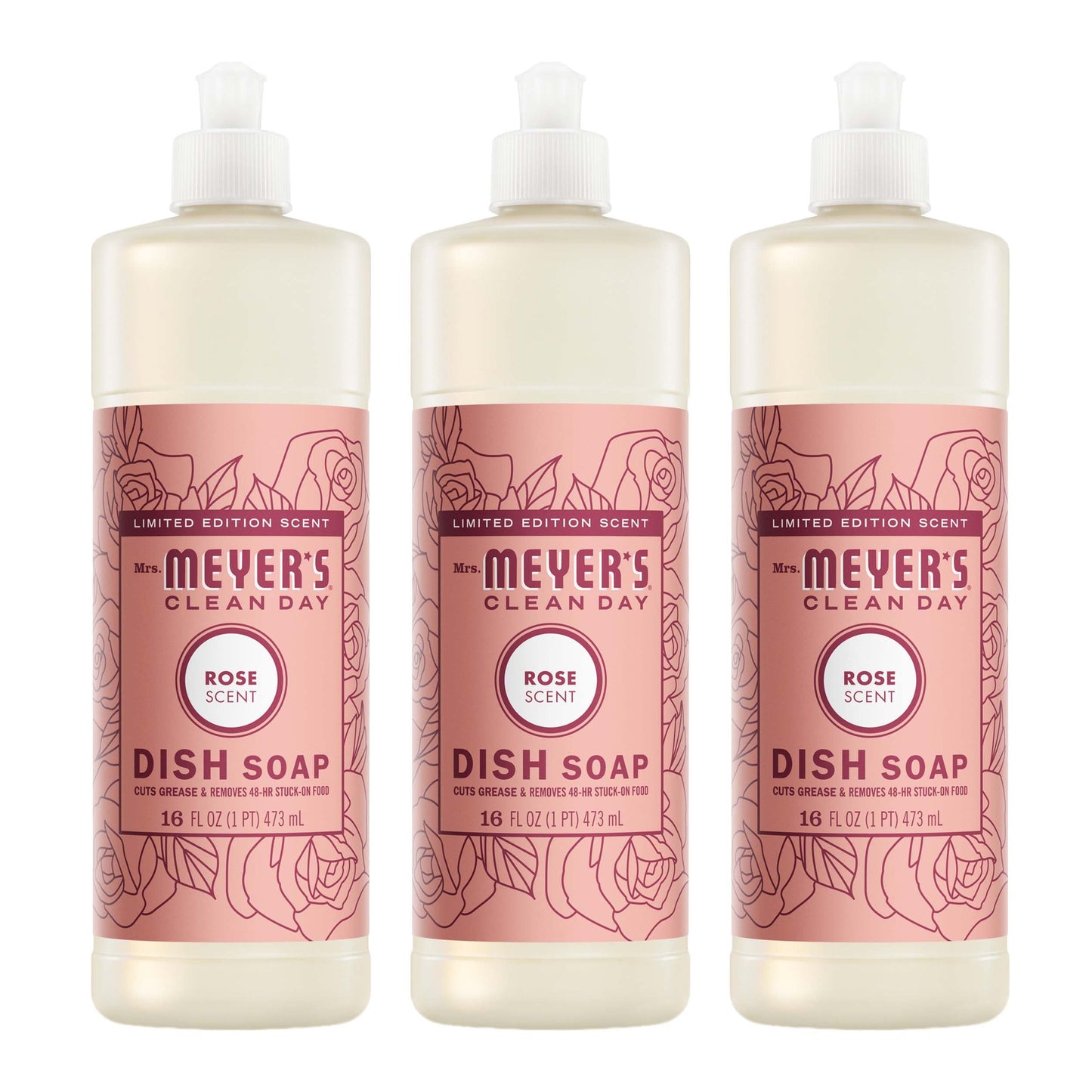 Mrs. Meyer's Clean Day Rose Dish Soap Bundle, 3-Count